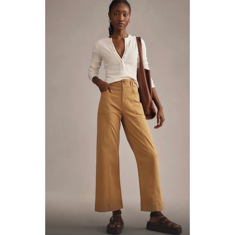 Pilcro Anthro Skipper Seamed High-Rise Crop Wide-Leg Pants Women 27 Tan Utility